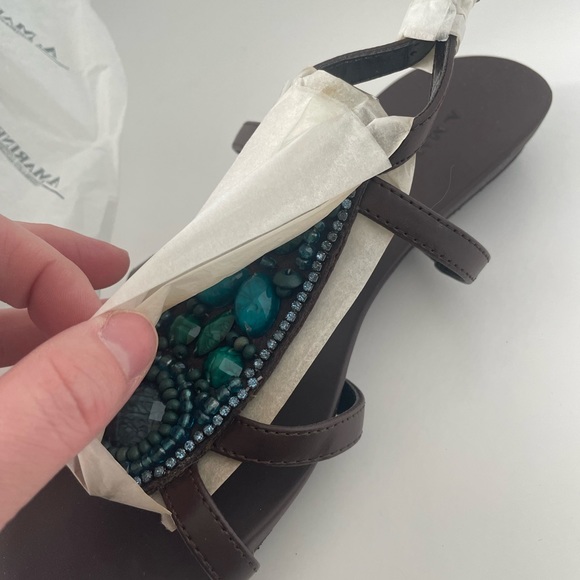 A. Marinelli Ablaze Brown Blue Jeweled Beaded Sandal size 6.5M - Picture 3 of 9